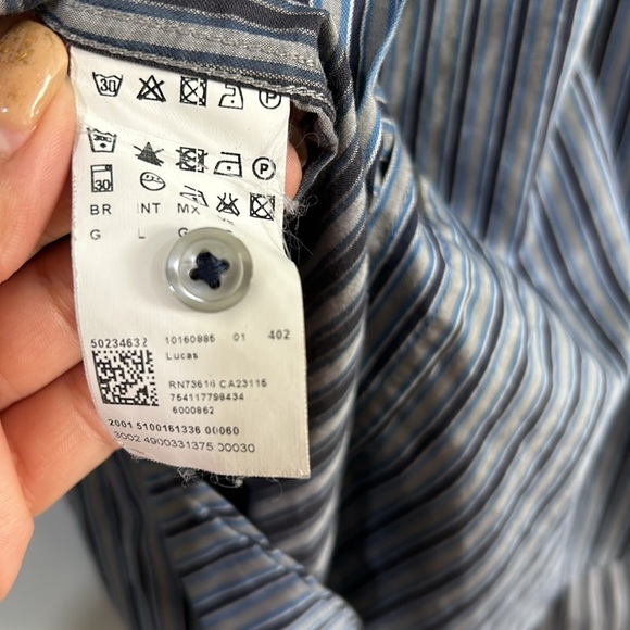 HUGO BOSS MENS CLASSIC FIT BUTTON UP DRESS SHIRT GREY NAVY LINES SIZE LARGE - Picture 11 of 12